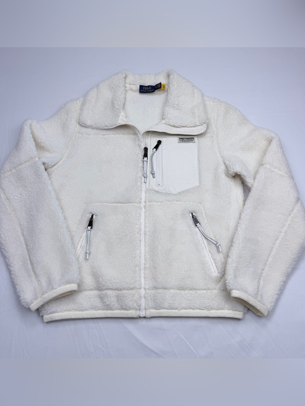 Polo Ralph Lauren Leather-Trim Sherpa Fleece Jacket in Cream Color - Picture 3 of 15